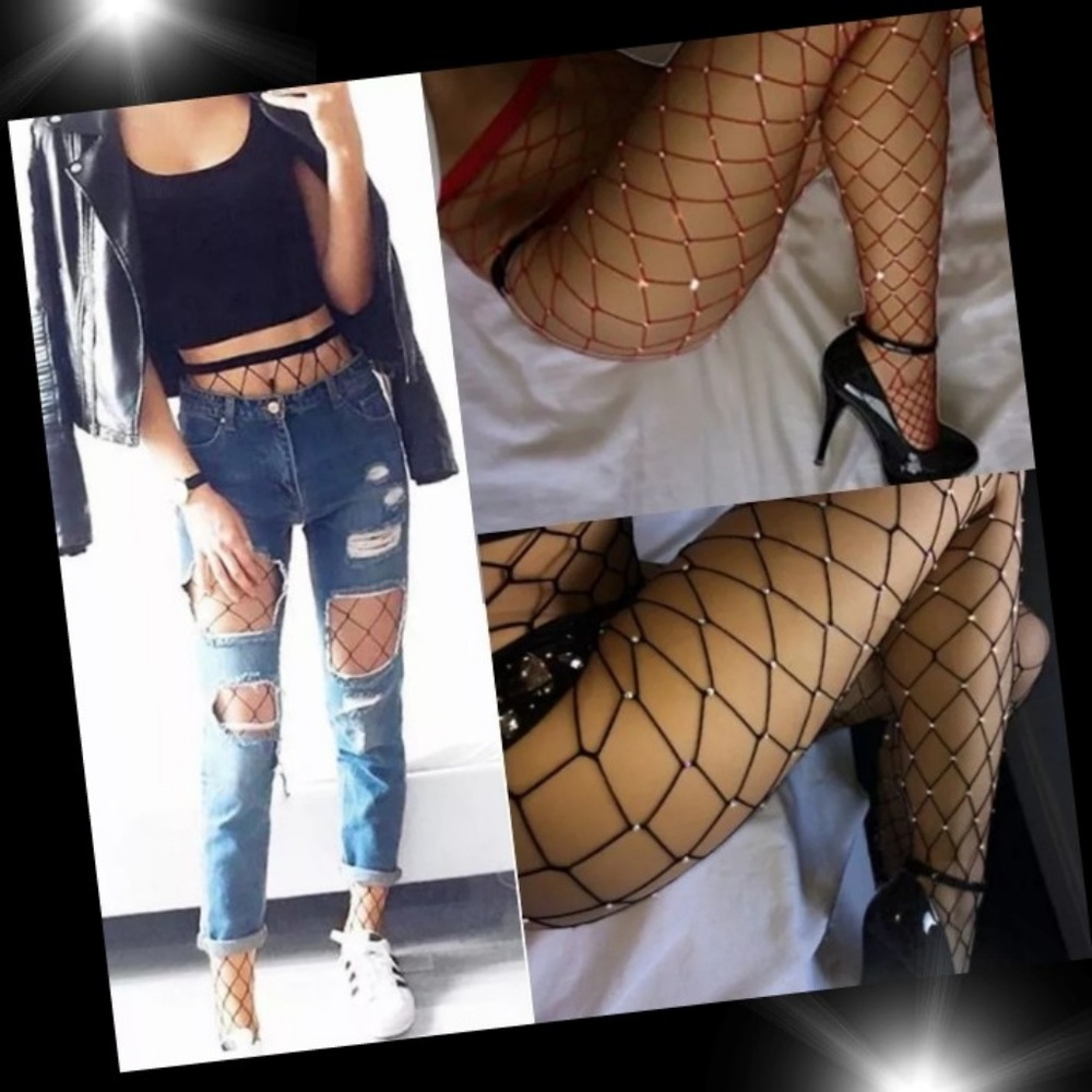 Gorgeous sparkling red mesh fishnet tights